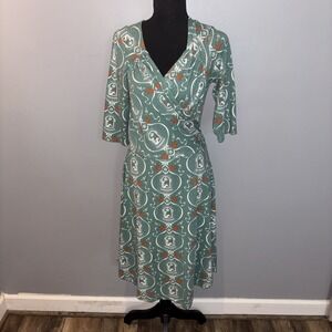 Blue Platypus Women's Midi Wrap Dress Sage Green Bird Novelty Print Whimsical M